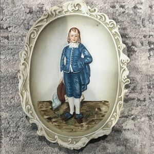 Vintage Oval Wall Plaque with Boy in Blue Outfit Lefton